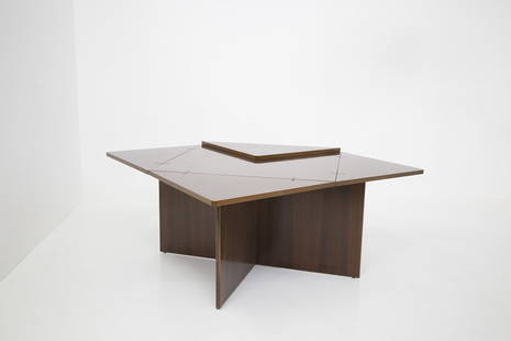 Vittorio Introini Rare Folding Table for Sormani: Height: 72 cm Width: 149 cm Depth: 149 cm Rare wooden table designed by Vittorio Introini in the 1970s for the fine Italian manufacturer Sormani. The truly rare table is made entirely of a fabulous da