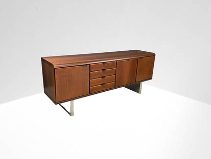 Sideboard by Hans Von Klier for Skipper: Width cm 200 Depth cm 51 Height cm 81 Hans Von Klier's sideboard for Skipper made of wood and chrome-plated metal. 1970s.