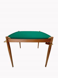 Gio Ponti Gaming Table Club, original label: Width 90 cm Depth 90 cm Height 75 Club gaming table by Gio Ponti for the Fratelli Reguitti manufacture. The cherry wood game table has a folding top and brass details. Original label present.