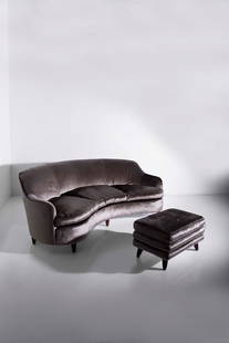 Gio Ponti Sofa and Pouf, certificate: Height 85 cm, width 232 cm, Depth 120 cm Sofa and Pouf Set by Gio Ponti for Casa Giardino, Italian production 1930s. The set has been reupholstered in grey velvet. The set comes with a certificate fro