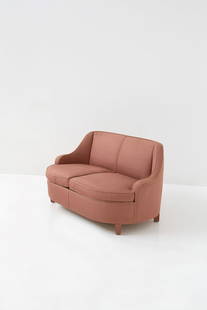 Gio Ponti Two-seater sofa Attr.: Height: 77 cm Width: 138 cm Depth: 80 cm Two-seater sofa in original pink fabric of the period. Gio Ponti Attr. Wooden feet covered in fabric