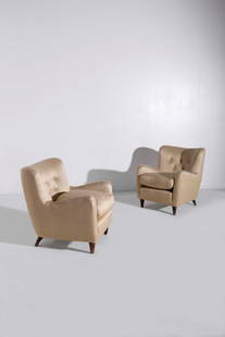 Gio Ponti Pair of armchairs, certificate: Height 77 cm, Width 67 cm, Depth 73 cm Pair of armchairs by Giò Ponti for naval design, Italian manufacture 1940s. Model made for the furnishings of the transatlantic liner Conte Grande, launched in