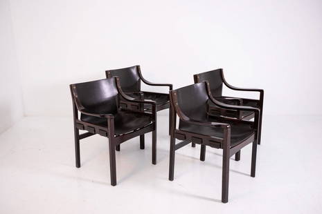 Vittorio Gregotti        Set of Leather Chairs (Attr): Height: 78 cm Width: 55 cm Depth: 52 cm Set composed of four chairs attributed to designer Vittorio Gregotti from 1970. Of fine Italian manufacture, the Vittorio Gregotti chairs were made with sturdy