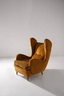 Melchiorre Bega Armchair attr.: Height 104 cm,Width 69 cm Depth 100 cm 1950s armchair attributed to Melchiorre Bega with large ears in its original period condition. Original fabric.