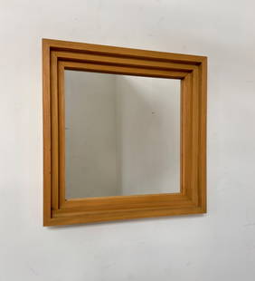 Mario Ceroli Mirror: Width 61 cm, Depth 7 cm, Height 61 cm Mirror from the Furniture in the Valley series with Siberian larch wood frame. Original stamp. Poltronova Italia production, 1966