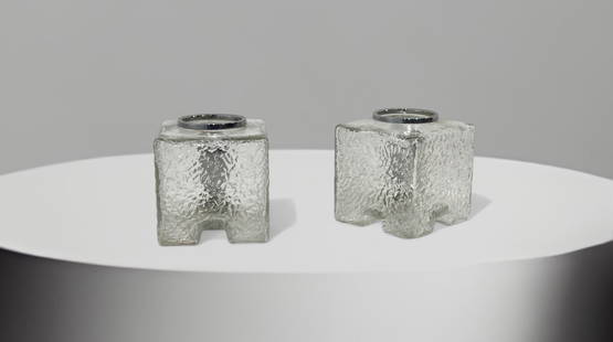 Mazzega - Toni Zuccheri , Pair of Table Lamps: Width 16 cm, Depth 16 cm, Height 17.5 cm. Table lamps made of Murano glass. Designer Toni Zuccheri for Mazzega. Italy 1970s