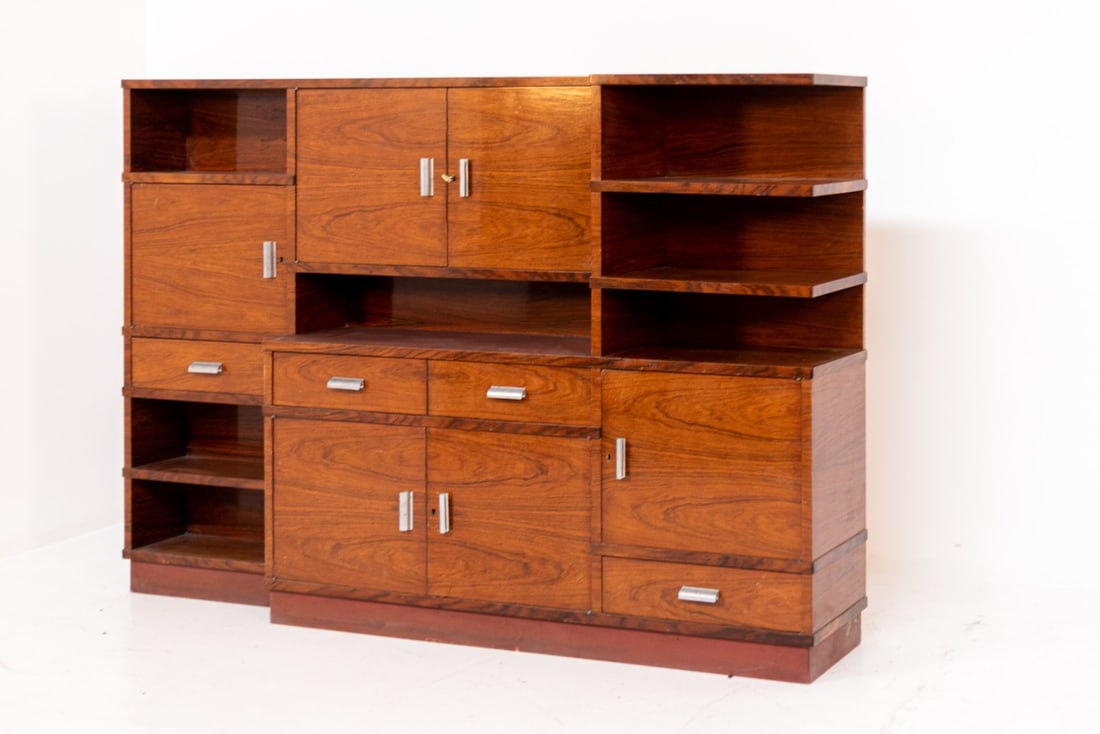 Manifattura Italiana    Rationalist Italian Wood and Steel Living Room Wardrobe  1920 (1 of 3)