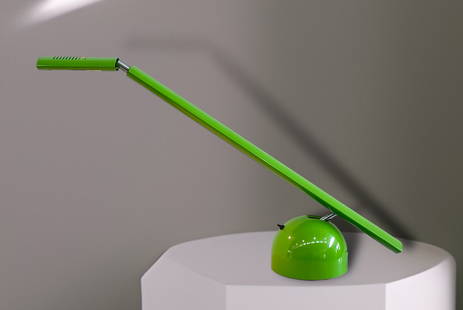Hans Von Klier Table lamp: Width: 89 cm Depth: 18 cm Max height: 55 cmPeculiar table lamp model Airone produced by Pollux for Skipper, designed in 1982 by Hans Von Klier. Round base, stem and adjustable diffuser in painted meta