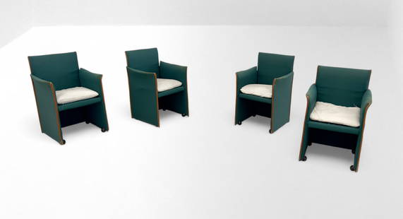 Mario Bellini    Four Armchairs 401 Break: Width 55 cm Depth 50 cm Height 85 cm Seat height 40 cmFour small armchairs mod. 401 Break in metal, upholstered fabric and leather. Prod. Cassina, Meda, Year 1976. Manufacturer's mark present. Bibliog