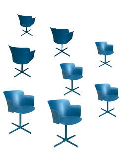Desalto Eight Chairs: Width 60 cm Depth 58 cm Height 77 cm Seat height 45 cmChairs with swivel armrests, PAPER model made of polypropylene synthetic material, aluminum feet. Desalto production. Italy. 1990s