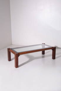 Manifattura Italiana    Italian coffee table: Height: 33.5 cm Width: 112 cm Depth: 52.5 cm1960s Italian manufacture coffee table made of wood and glass shelf.