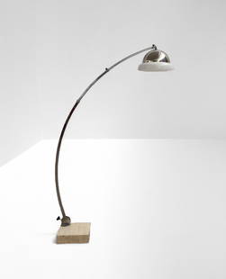 Reggiani    Arched floor lamp: Height cm 210, Diameter cm 160 Marble base cm 35x35x10Arched floor lamp with marble base, chromed metal frame, metal and plexi lampshade. Reggiani, 1970s.
