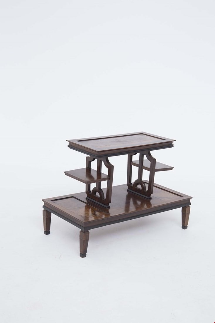 Gio Ponti - Emilio Lancia , Coffee Table: Height: 36cm Width: 77cm Depth: 42cm Multi-tiered coffee table by Emilio Lancia and Gio Ponti, attr. Made in the late 1920s. The frame is entirely made of walnut, while the shelves are made of burl wo