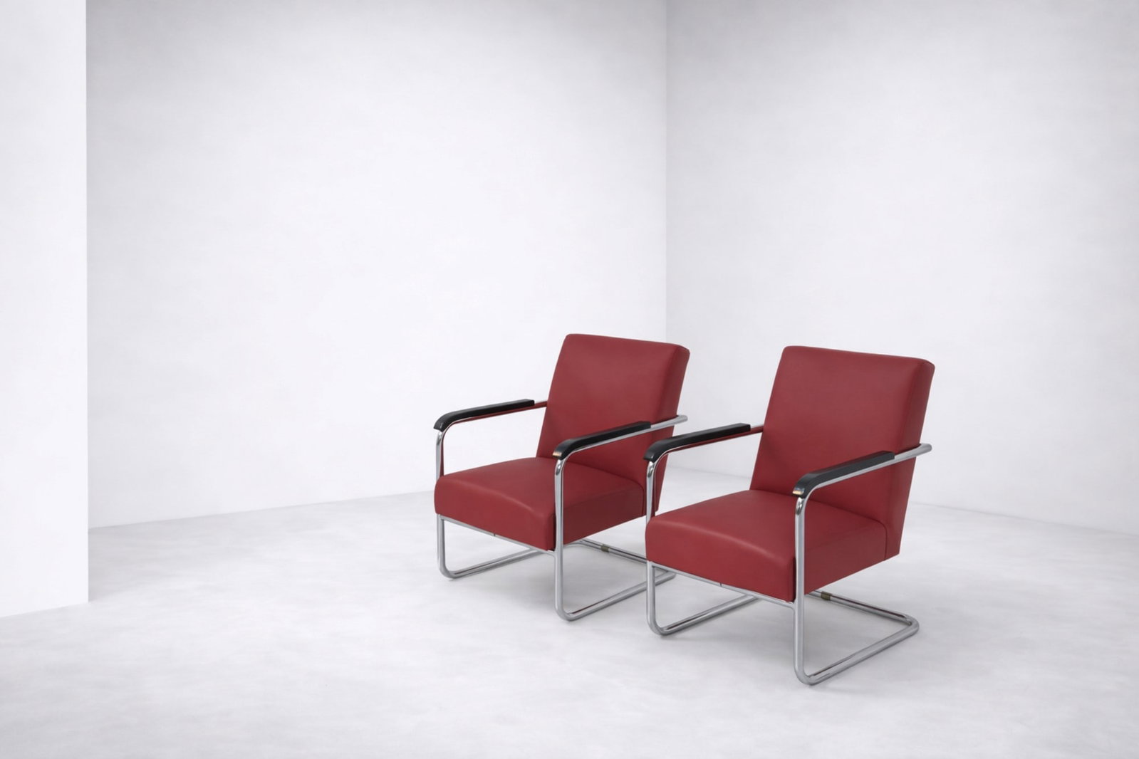Giuseppe Pagano Pair of armchairs Attr.: Height: cm 87 Width: cm 59 Depth: cm 80 Pair of armchairs Attr. Giuseppe Pagano, 1920s, made of metal tubing and upholstered in original faux leather.
