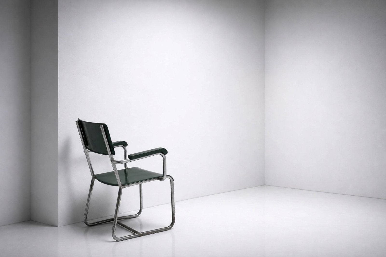 Paul Schuitema Chair attr.: Height: 82 cm, Width: 52 cm, Depth: 60 cm Tubular chair attributed to Paul Schuitema, with green Formica wood veneer
