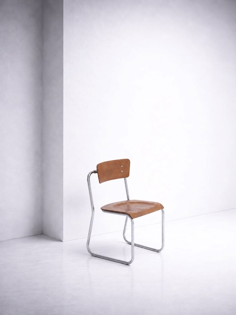 Giuseppe Terragni Chair: Height: cm 78 Width: cm 42,5 Depth: cm 48 A chair by Giuseppe Terragni from the 1930s, made of tubular metal with a wooden seat.