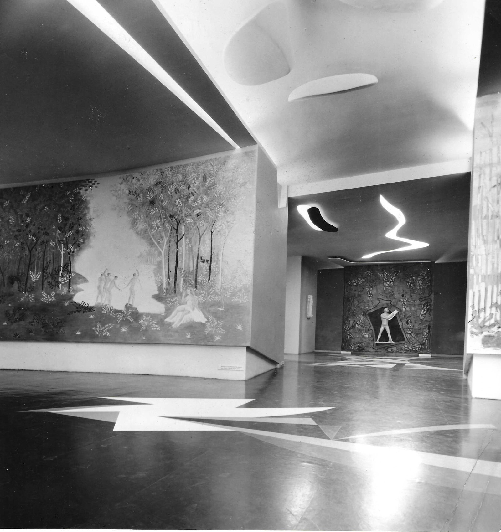 Lucio Fontana - Spatial Concept - Ceiling Decoration Entrance IX Triennale di Milano: Rare pair of vintage gelatin silver photographic prints, executed by the Farabola studio of Milan in 1951, documenting the innovative environmental installation 'Spatial Concept' by Lucio Fontana for 