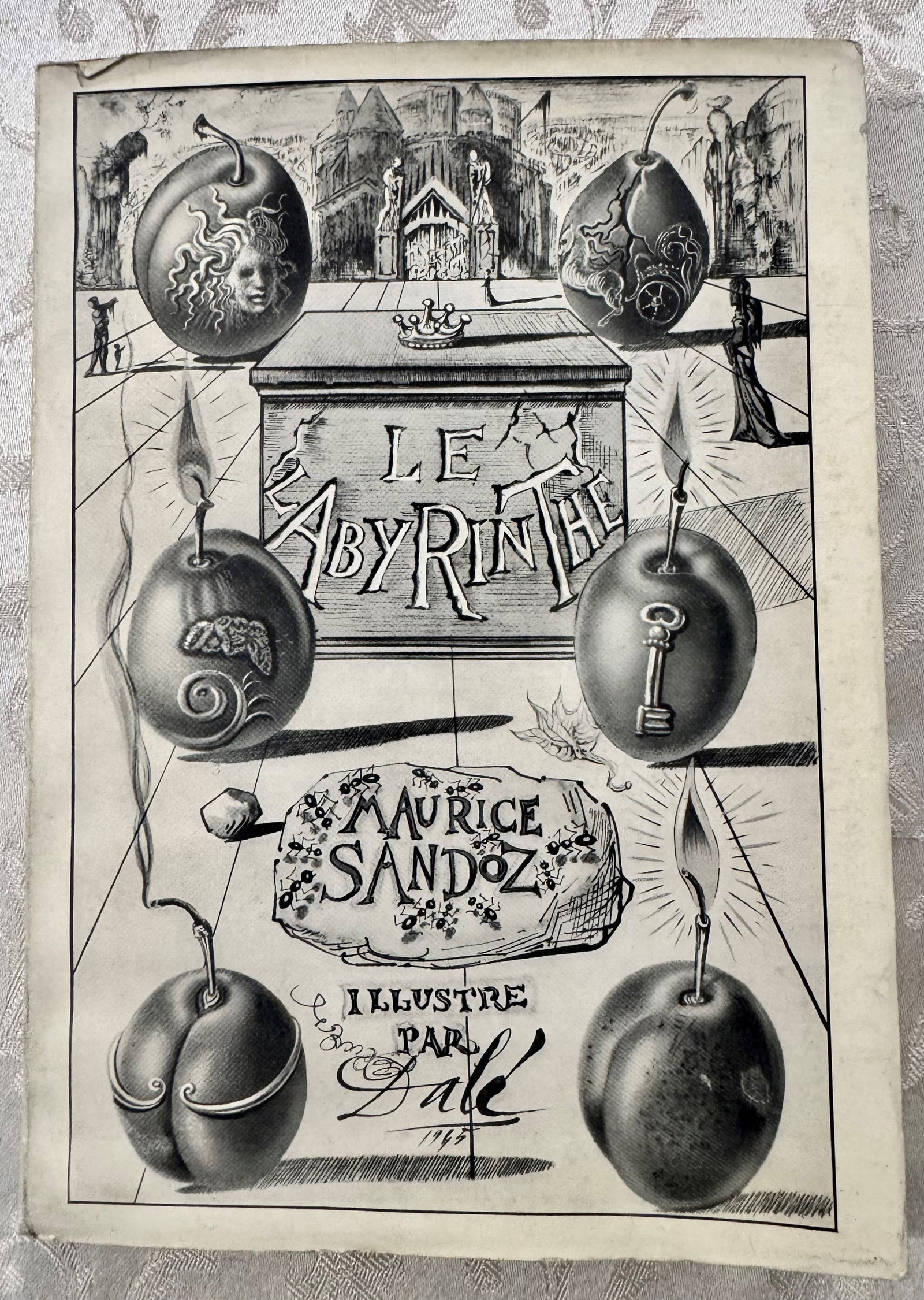 Le Labyrinthe: SANDOZ, Maurice. Le Labyrinthe. Illustrated by Salvador Dal?. Lausanne: Imprimerie La Concorde, November 1949. First edition. 4to, original illustrated wrappers with surrealist composition by Dal?