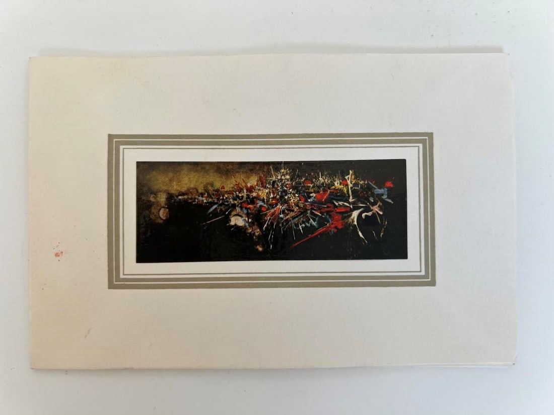 Georges Mathieu Invitation: A lithograph postcard with a congratulatory message for the exhibition opening, signed