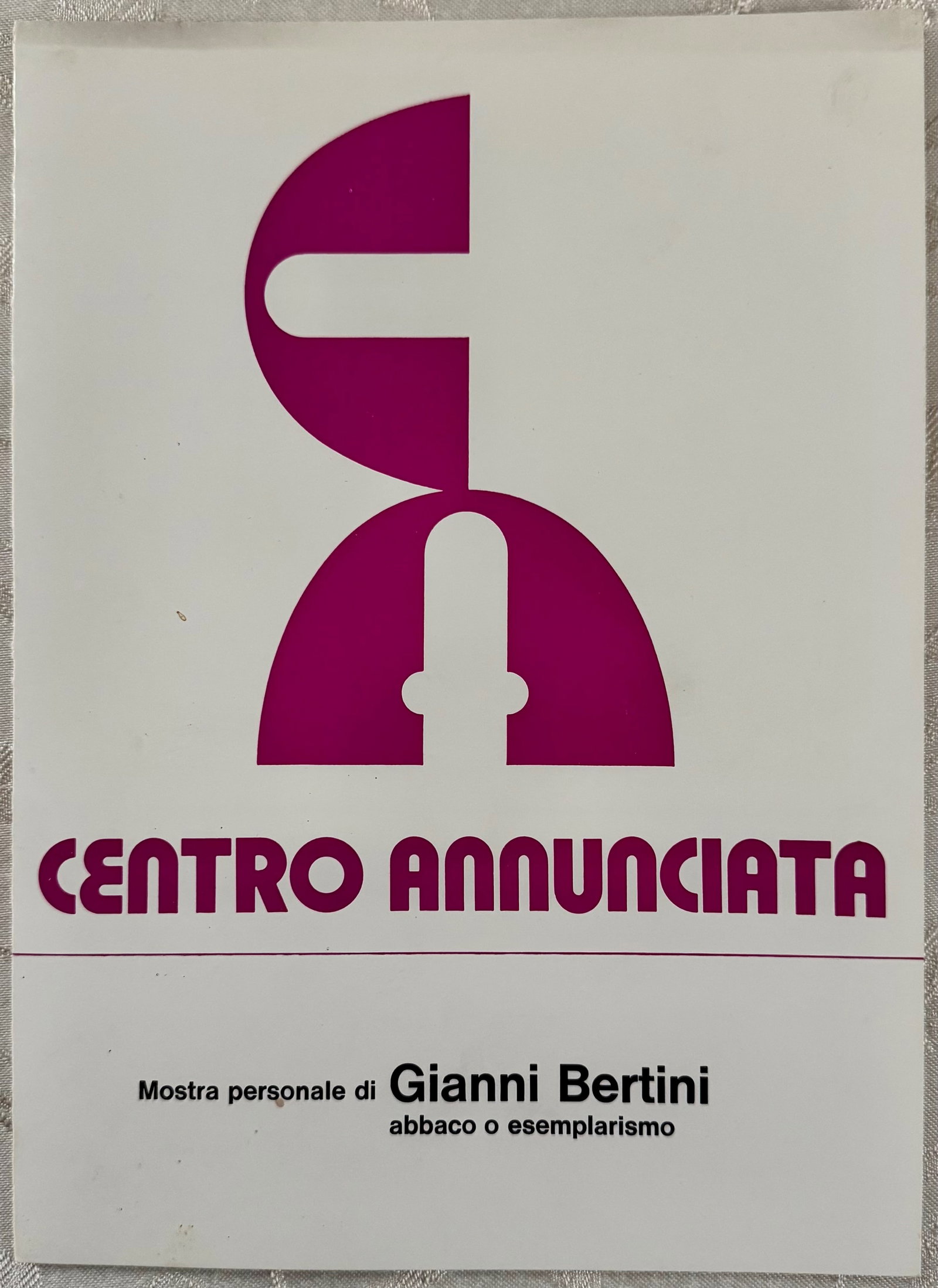 Gianni Bertini: Abbaco or Exemplarism: Rare catalogue-invitation for Gianni Bertini's solo exhibition 'Abbaco or Exemplarism' at the Centro Annunciata in Milan, January 1979. Four-page folded leaflet with illustrated cover featuring the