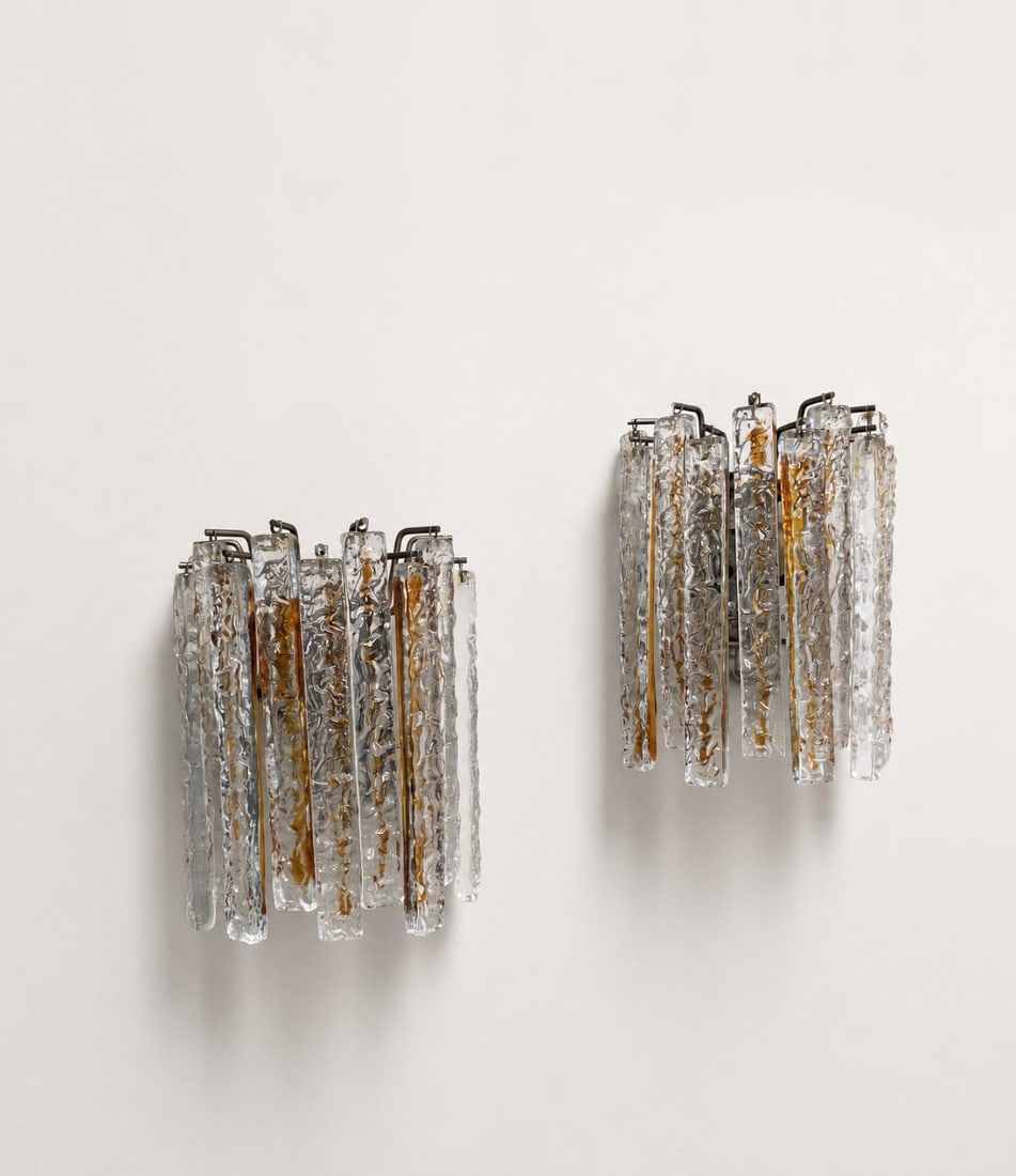 Mazzega Wall lamps: Height: 30 cm, Width: 24 cm,Pair of 1970s wall lamps by Mazzega