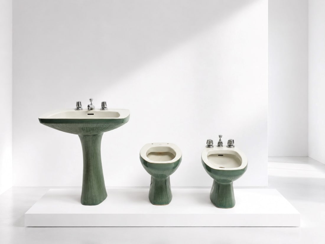 Antonia Campi Gardenia Series Bathroom Set: Height: 82 cm, Width: 78 cm, Depth: 50 cmBathroom set from the Gardenia series, designed by Antonia Campi. Glazed porcelain body, for S.C.I. LavenoOriginal manufacturer?s mark. Produced by Richard