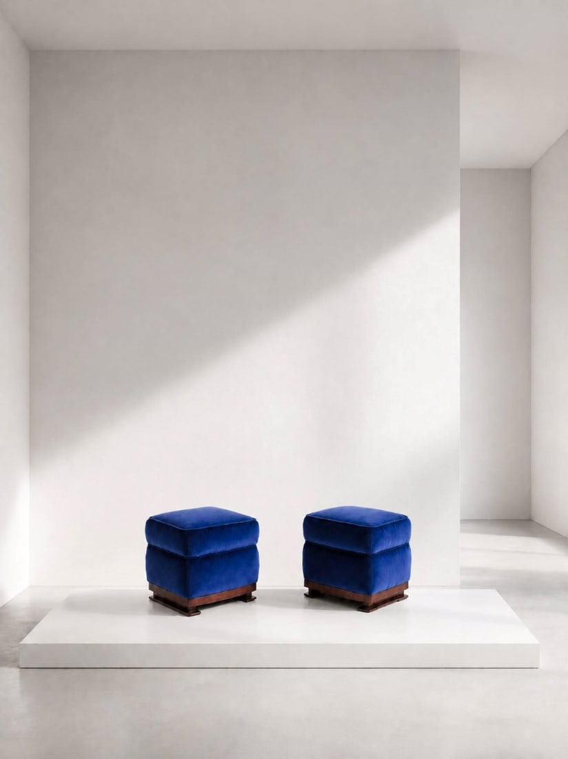 Guglielmo Ulrich Pair of pouf Pouf: Height: 42 cm Width: 50 cm Depth: 45 cmPair of poufs by G. Ulrich from the 1940s in blue cotton