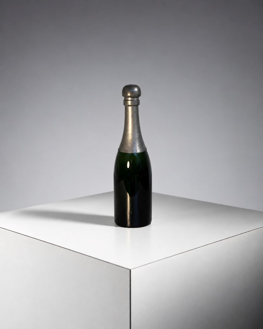 Manifattura Italiana Glass bottle: Height 34 cm, diameter 9 cmArtistic glass bottle for decorative purposes, with metal elements. 1950s_1960s