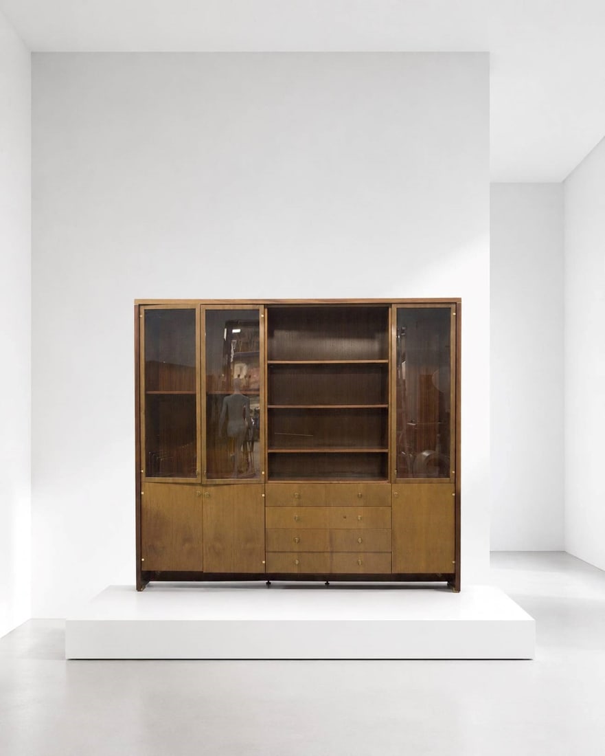 Pierre Balmain Bookcase , LABEL: Height: 207 cm Width: 232 cm Depth: 45 cmWooden bookcase designed by Pierre Balmain in the 1980s-90s, made by French craftsmen. The bookcase is made entirely of wood and has a rectangular shape. It co