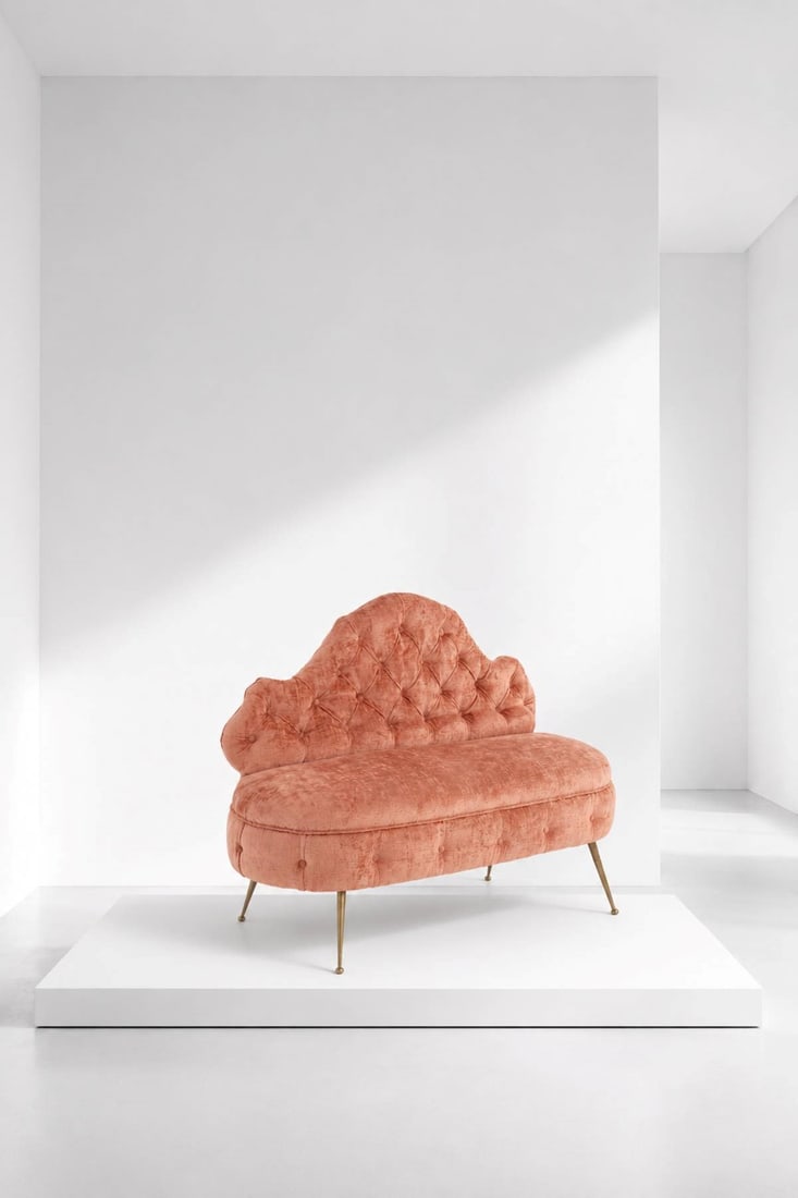 Manifattura Italiana Capitonn? Sofa: Height: 94 cm Width: 130 cm Depth: 61 cm Seat Height: 49 cmGorgeous Italian made sofa from the 1950's. The Italian sofa has been upholstered in a fine capitonn? damask fabric in shades of ivory. The