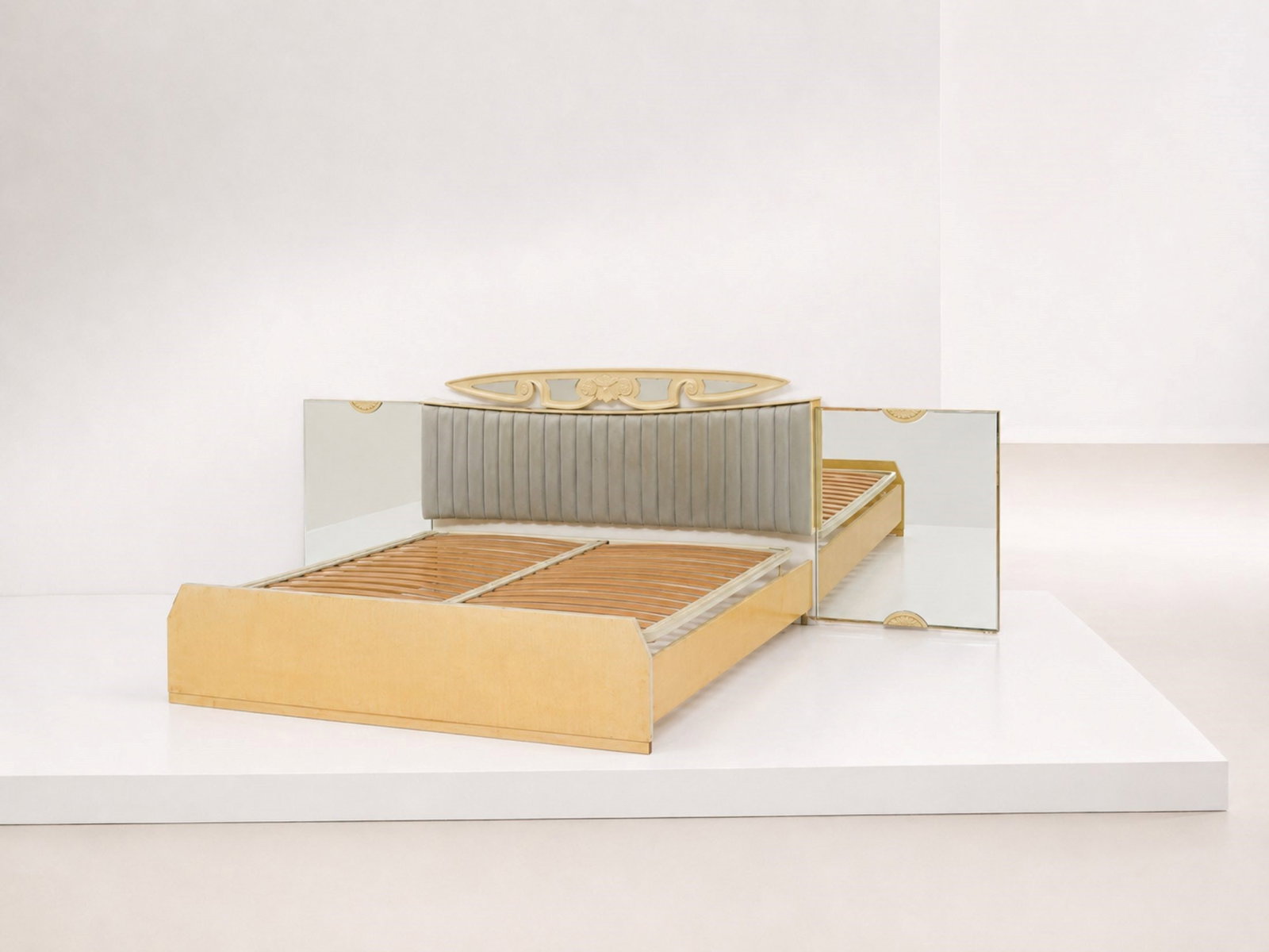Giovanni Gariboldi Important Italian: Height: 102 cm Width: 320 cm Depth: 210 cmElegant and majestic double bed by Giovanni Gariboldi from the 1950s. It is presumed to have belonged to Gina Lollobrigida. The large bed is particularly