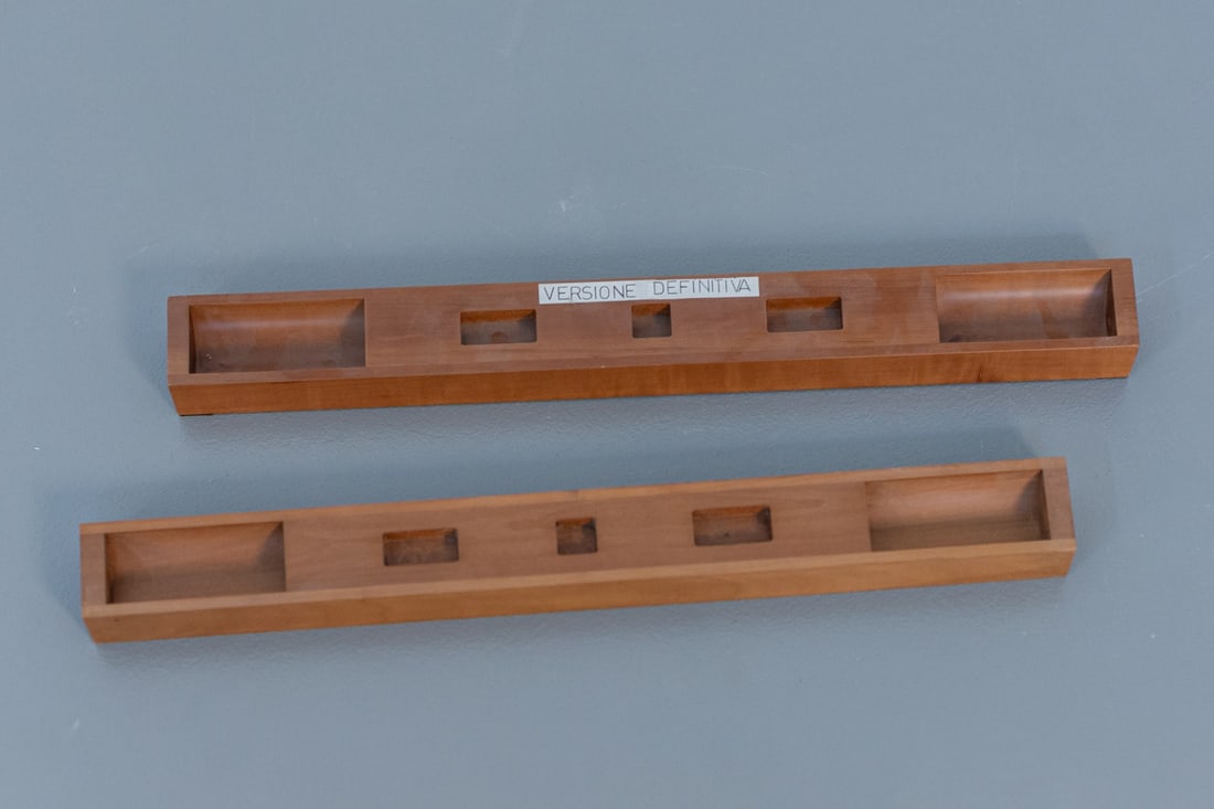 Pierluigi Ghianda Desk Set for Gentlemen: Height: 3 cm Width: 47 cm Depth: 5 cmFine wood desk prototype set designed by Pierluigi Ghianda in the 1960s, of fine Italian manufacture.The vintage desk set consists of two identical elements.