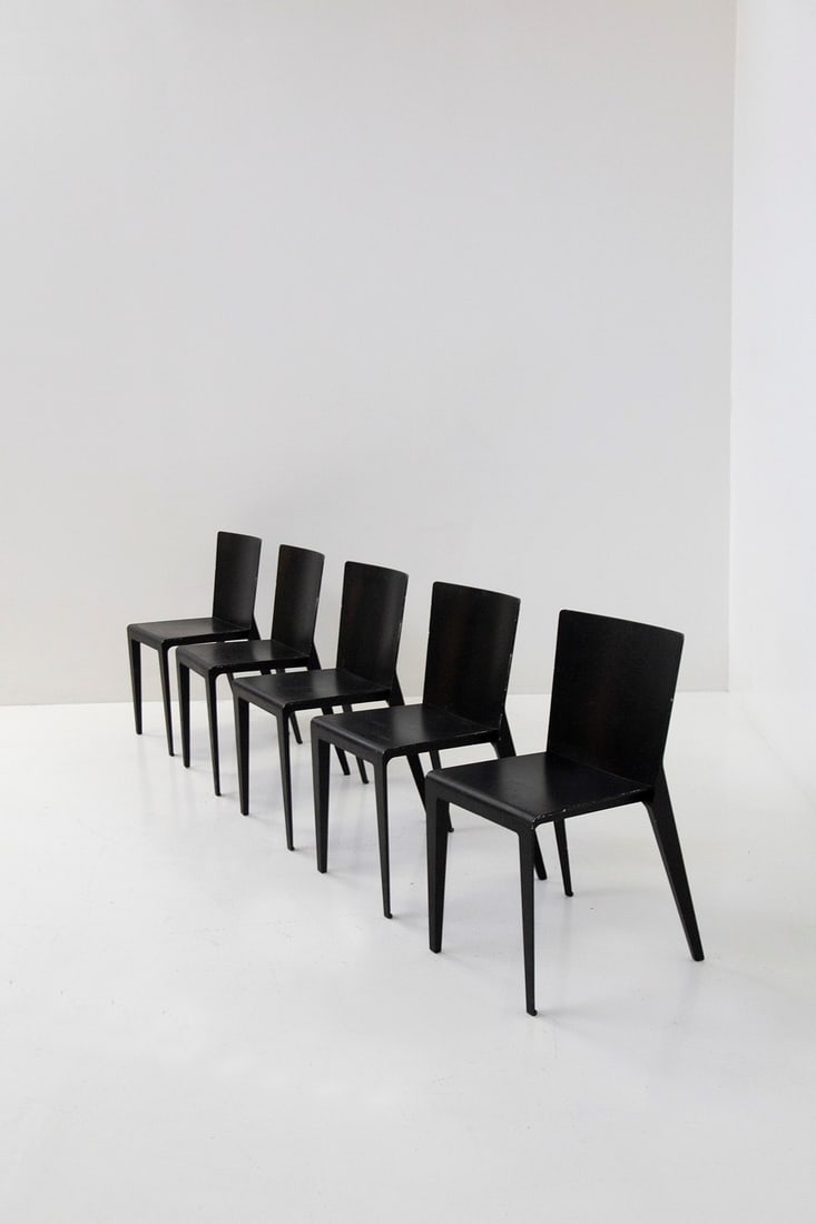 Hannes Wettstein Molteni Set of Alfa Chair for Molteni: Height: 82 cm, Width: 48 cm, Depth: 50 cmSet of five Alfa model chairs produced by Molteni in 2001 based on a design by Hannes Wettstein for the Italian manufacturer Molteni.Alfa was created from the 