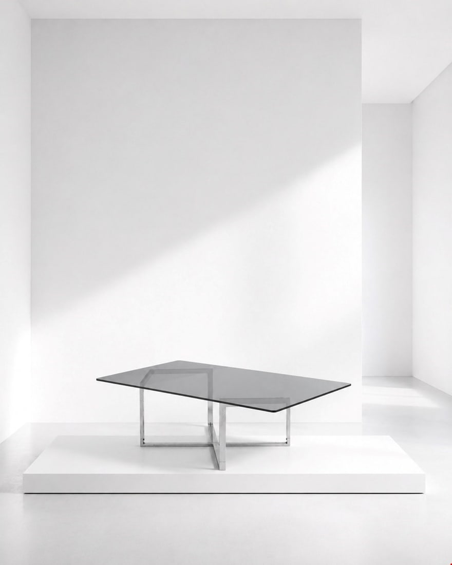 Vittorio Introini Smoking Table Vittorio Introini, Vip's Residence: Height: 39 cm Width: 120 cm Depth: 70 cmWonderful glass and steel smoking table designed in the 70's, from Vip's Residence.The smoking table has a rectangular shape with hard, classic lines. The top