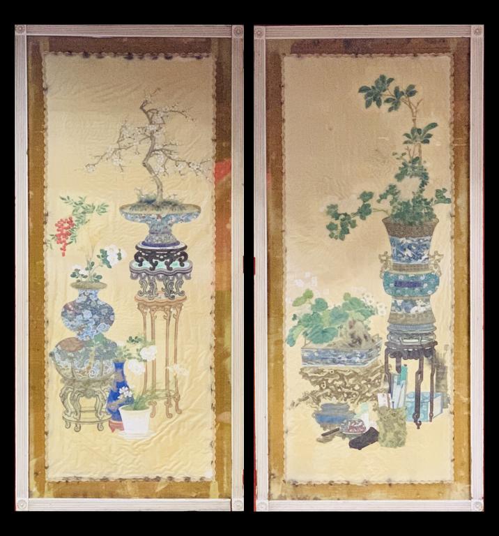 Qing Lot of 2 Framed Chinese Watercolor Paintings (1 of 3)