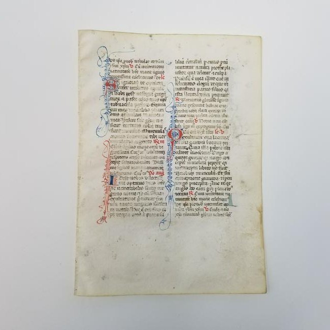 Vellum - Latin Manuscript: An illuminated medieval manuscript page on Vellum. From France; the Latin Book of Hours. 13th Century. Provenance - ex. Italy, Antiquarian Bookseller All purchases will be accompanied by a signed Cert