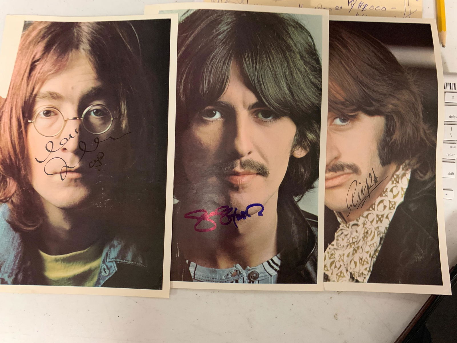 Signed Beatles Photos: 4 Signed Color Photos of the Beatles. Signed by John Lennon, Paul McCartney, George Harrison, Ringo Starr