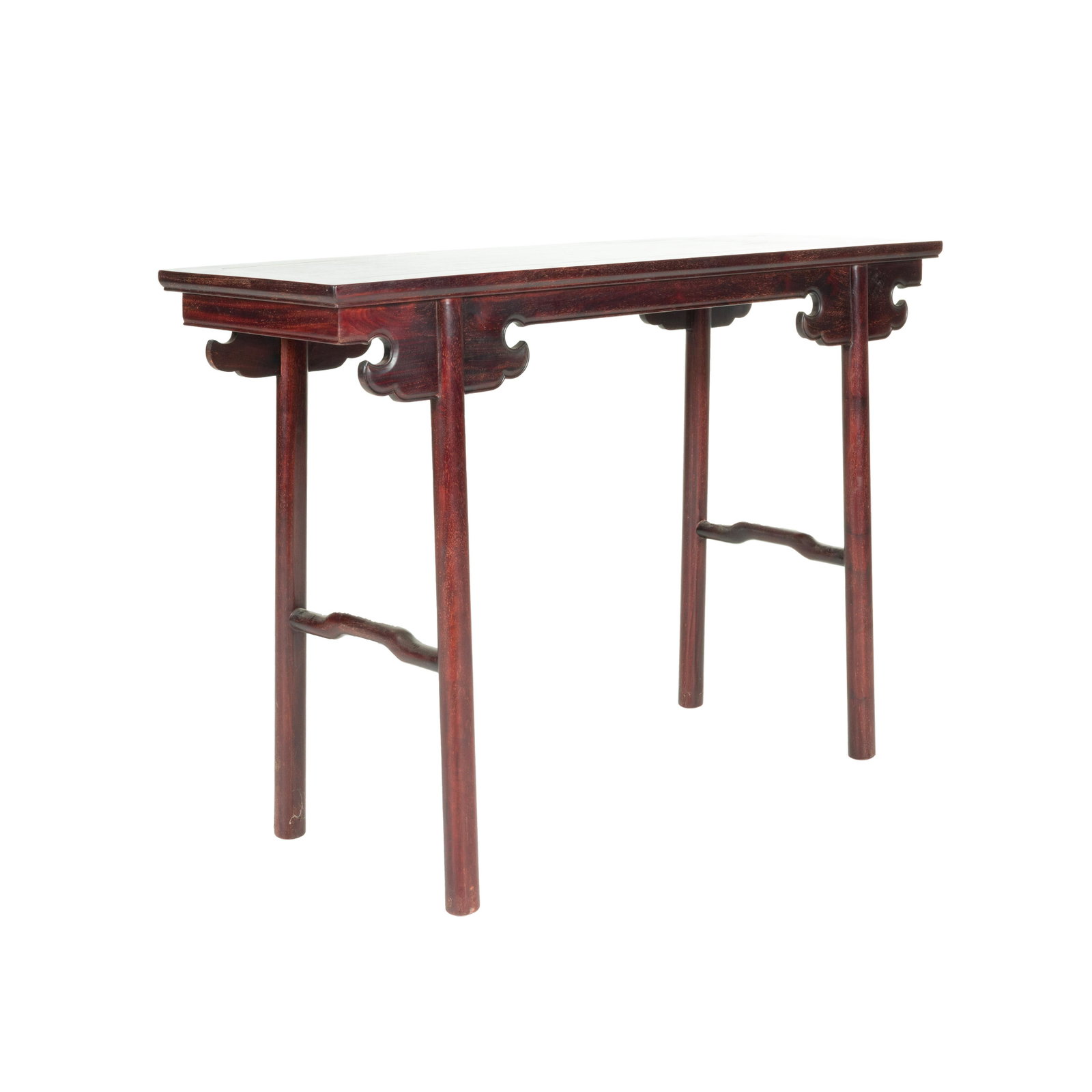 HUANGHUALI ALTAR TABLE WITH RUYI SPANDRELS: Dimensions: Height: 32.25 inch x Width/Diameter: 49.125 inch x Length/Depth: 15.25 inch Dimensions in Centimeter: 81.9 cm x 124.8 cm x 38.7 cm Antique Chinese Qing Dynasty Huanghuali altar table, cons