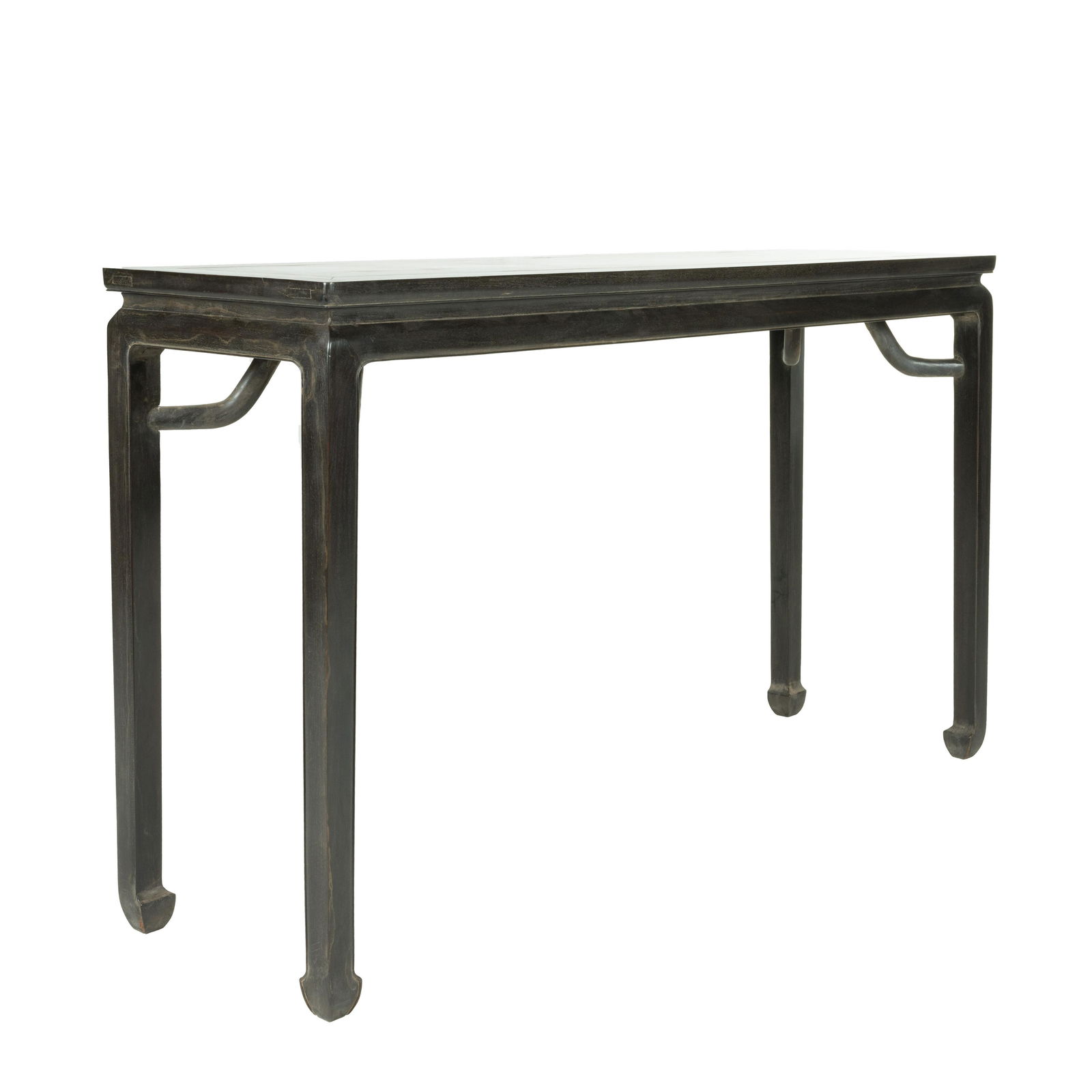 18TH C HUANGHUALI WAISTED PAINTING TABLE IN ARCHAIC: Dimensions: Height: 33.75 inch x Width/Diameter: 57.875 inch x Length/Depth: 17.5 inch Dimensions in Centimeter: 85.7 cm x 147 cm x 44.5 cm 18/19th C Chinese Antique Huanghuali altar table, constructe