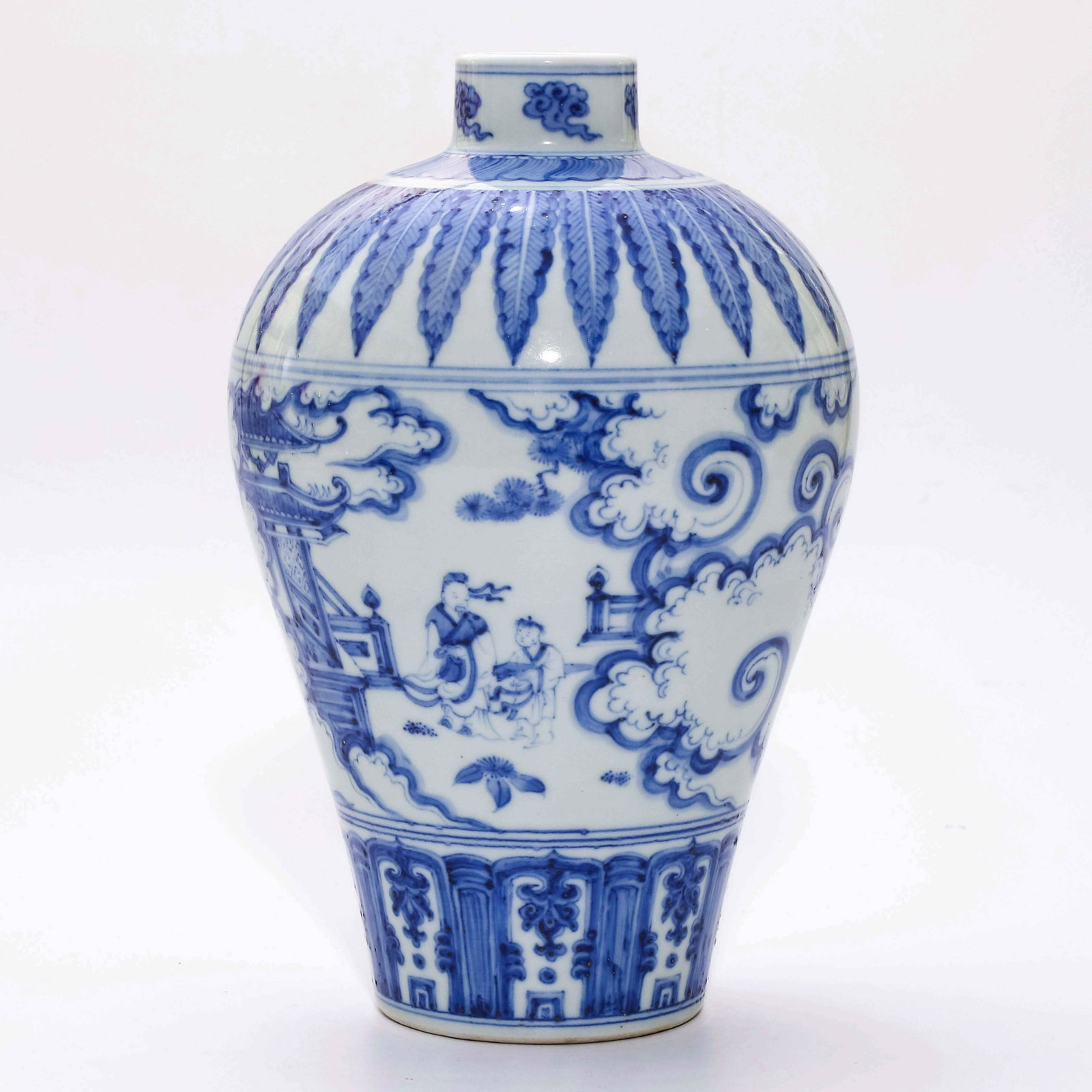 A CHINESE BLUE AND WHITE PORCELAIN PLUM VASE: A Chinese Blue and White Porcelain Plum Vase. 明:成化青花人物梅瓶 Dimensions: H 25, W 16.5cm PROVENANCE: Arlin Holmes (April 1951 - May 2019) Sout