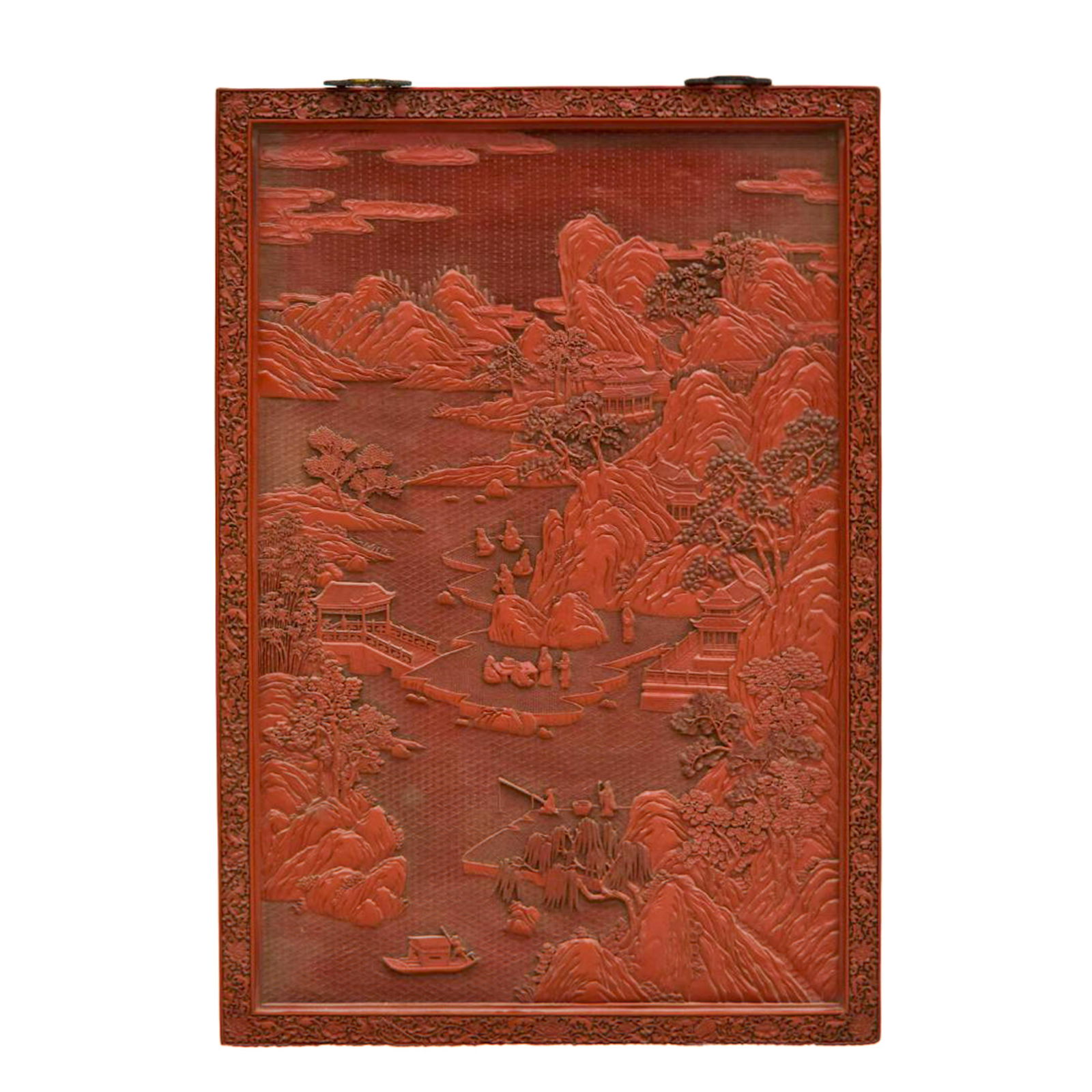 LARGE CHINESE CINNABAR CARVING LANDSCAPE WALL PAINTING (1 of 10)