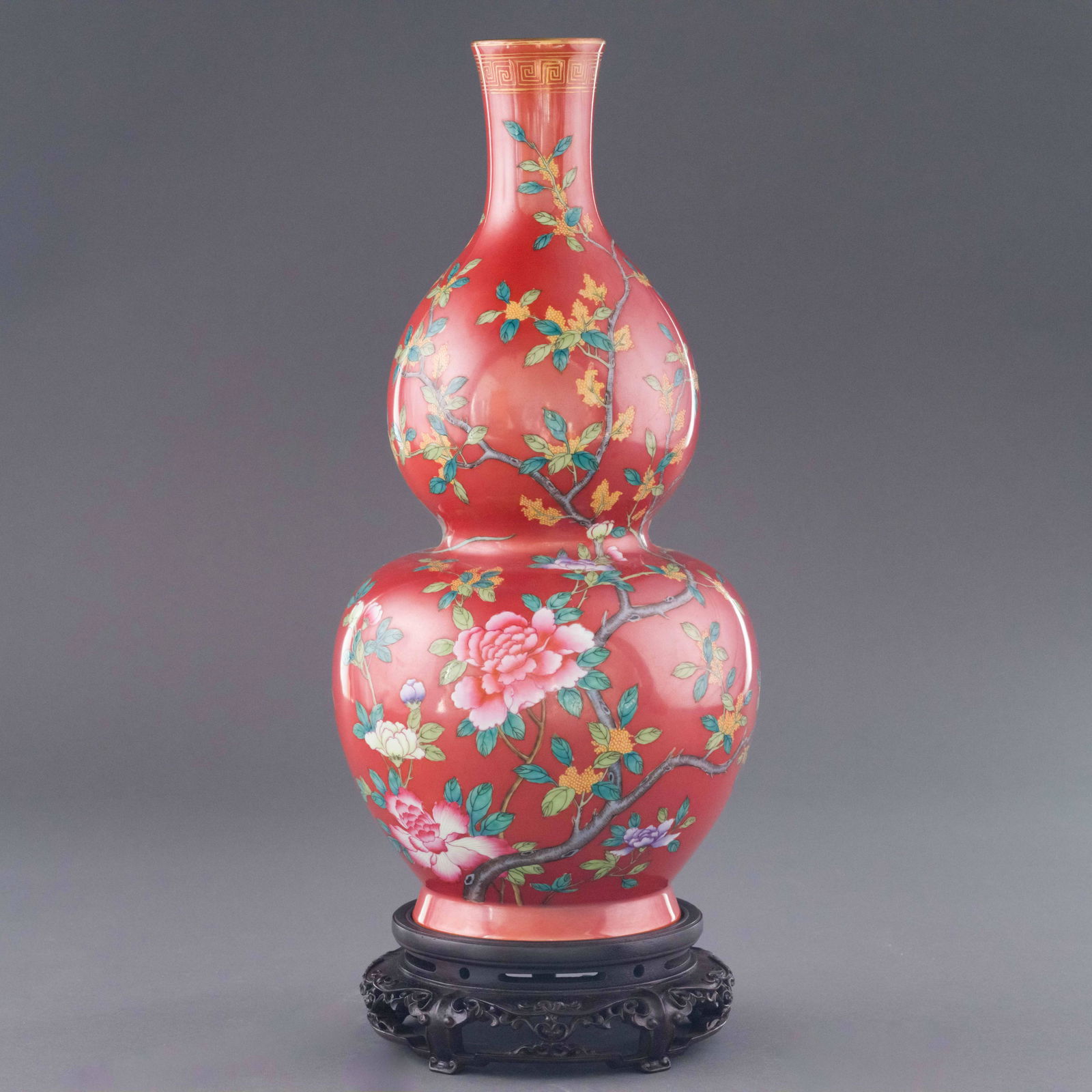 QING GUANGXU RUBY RED PEONY BLOOM DOUBLE GOURD VASE (1 of 7)