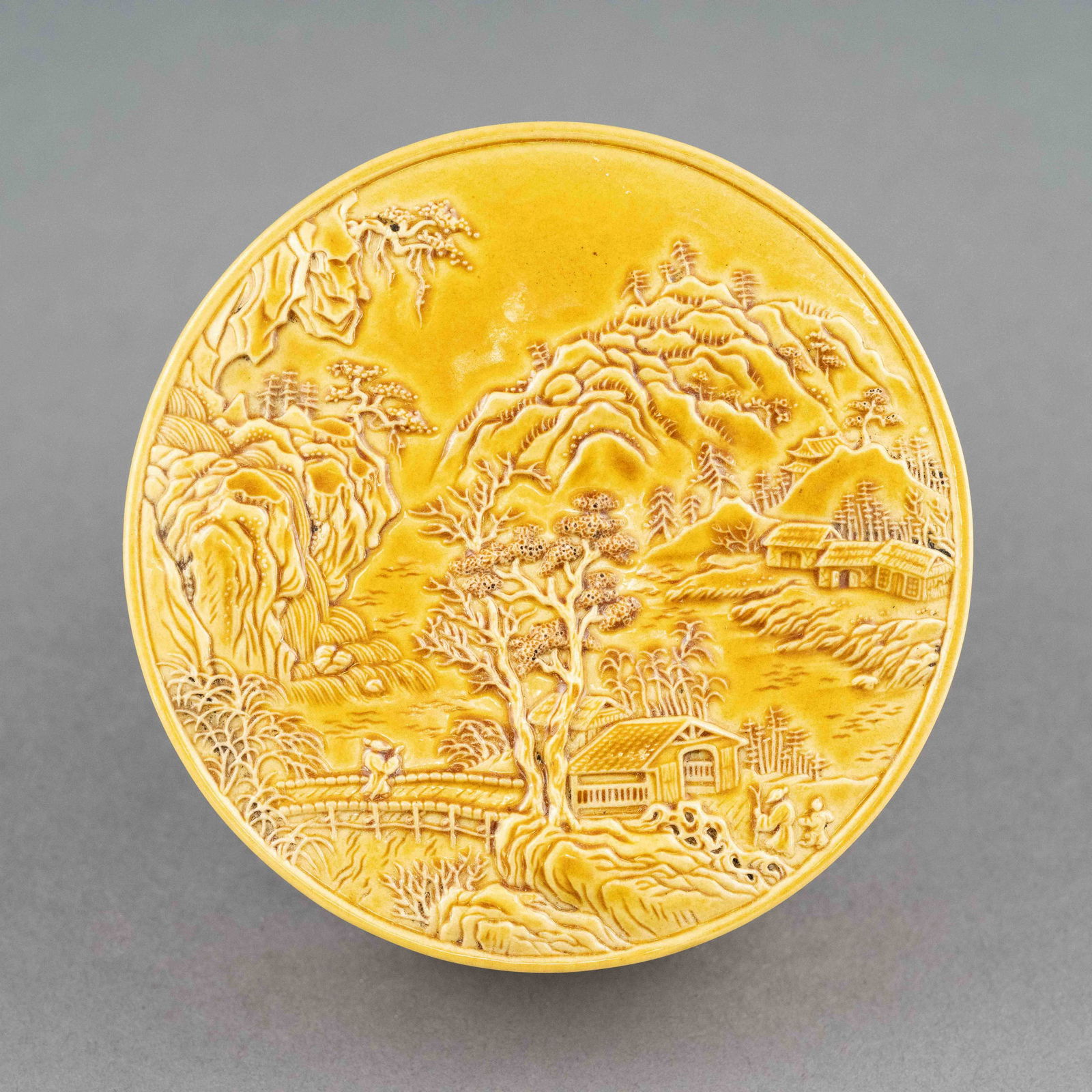 QIANLONG CARVED PORCELAIN YELLOW MONOCHROME LIDDED INK (1 of 11)
