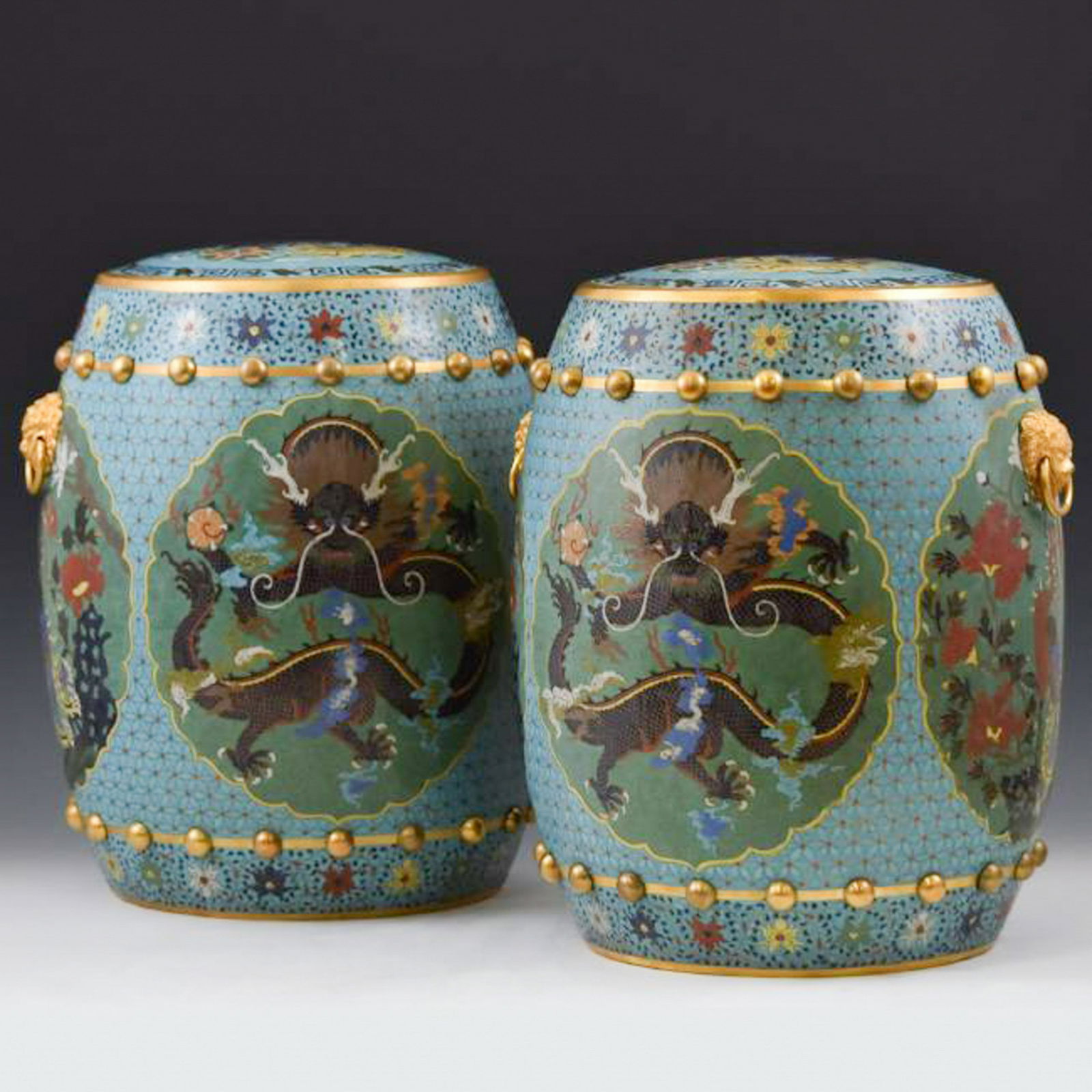 PAIR OF QING GILT BRONZE CLOISONNE ENAMEL GARDEN STOOLS (1 of 19)