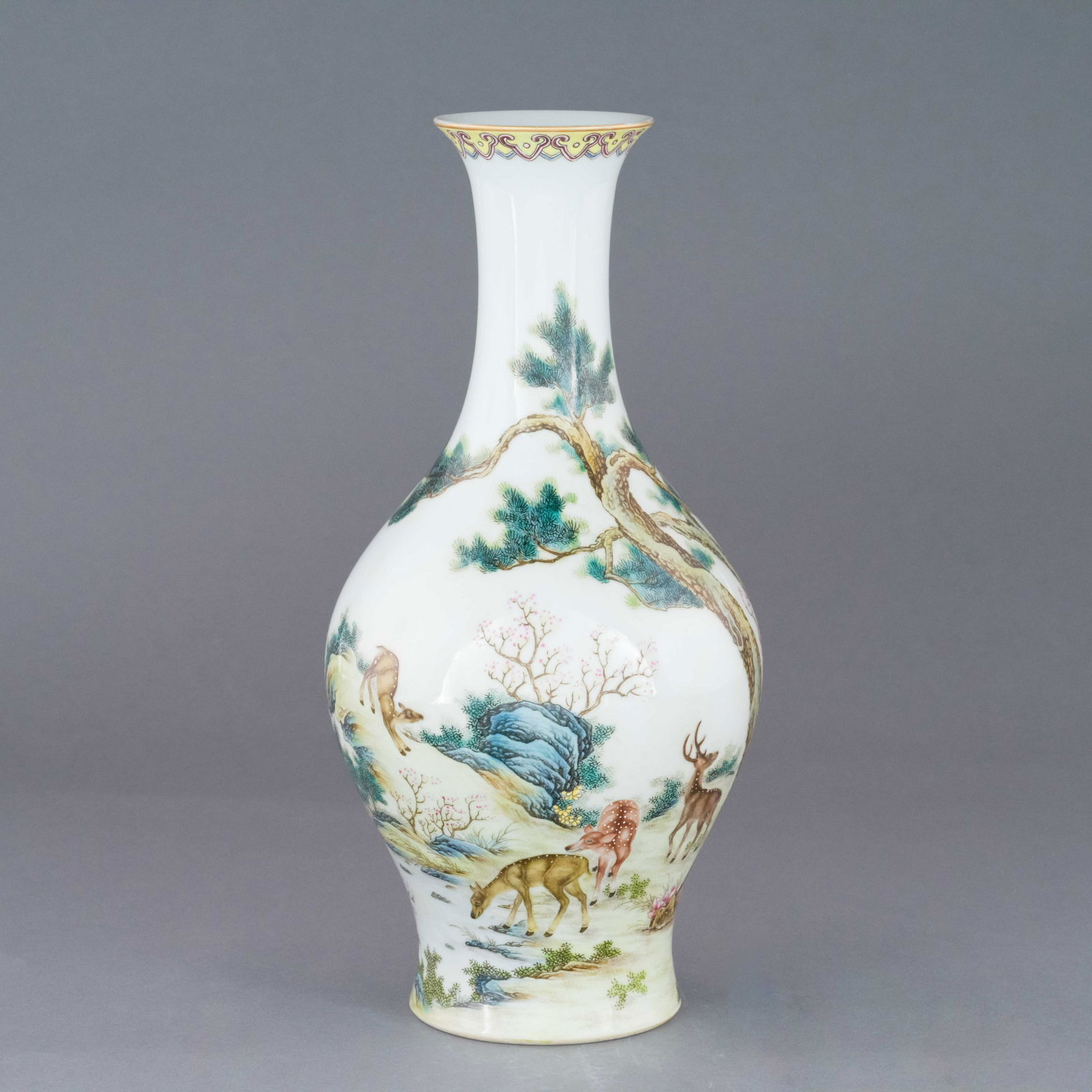YONGZHENG FAMILLE ROSE PINE & DEER MOTIF WILLOW VASE (1 of 5)