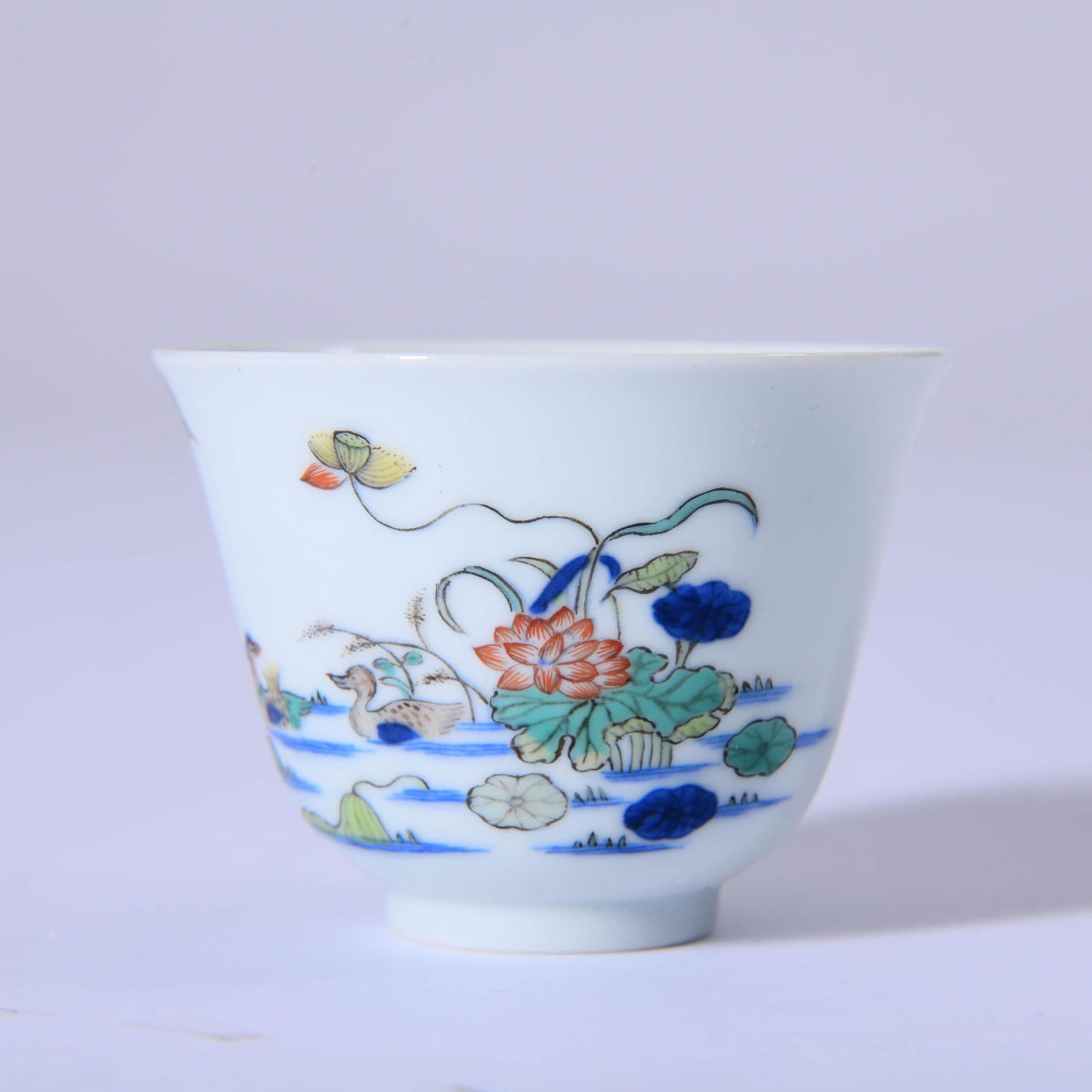 PORCELAIN FAMILLE ROSE LOTUS CUP,  MARKED KANG XI (1 of 5)
