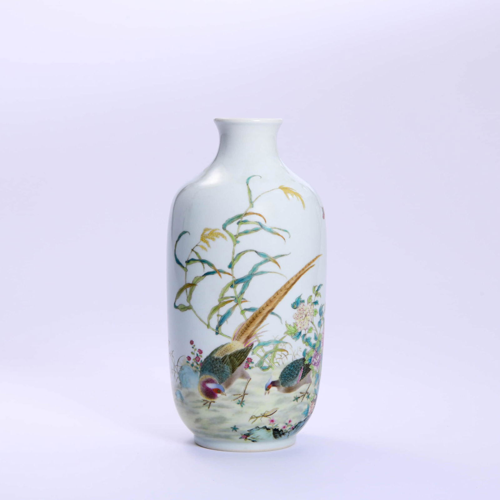 PORCELAIN POENY & ROOSTER VASE,  MARKED YONG ZHENG (1 of 6)