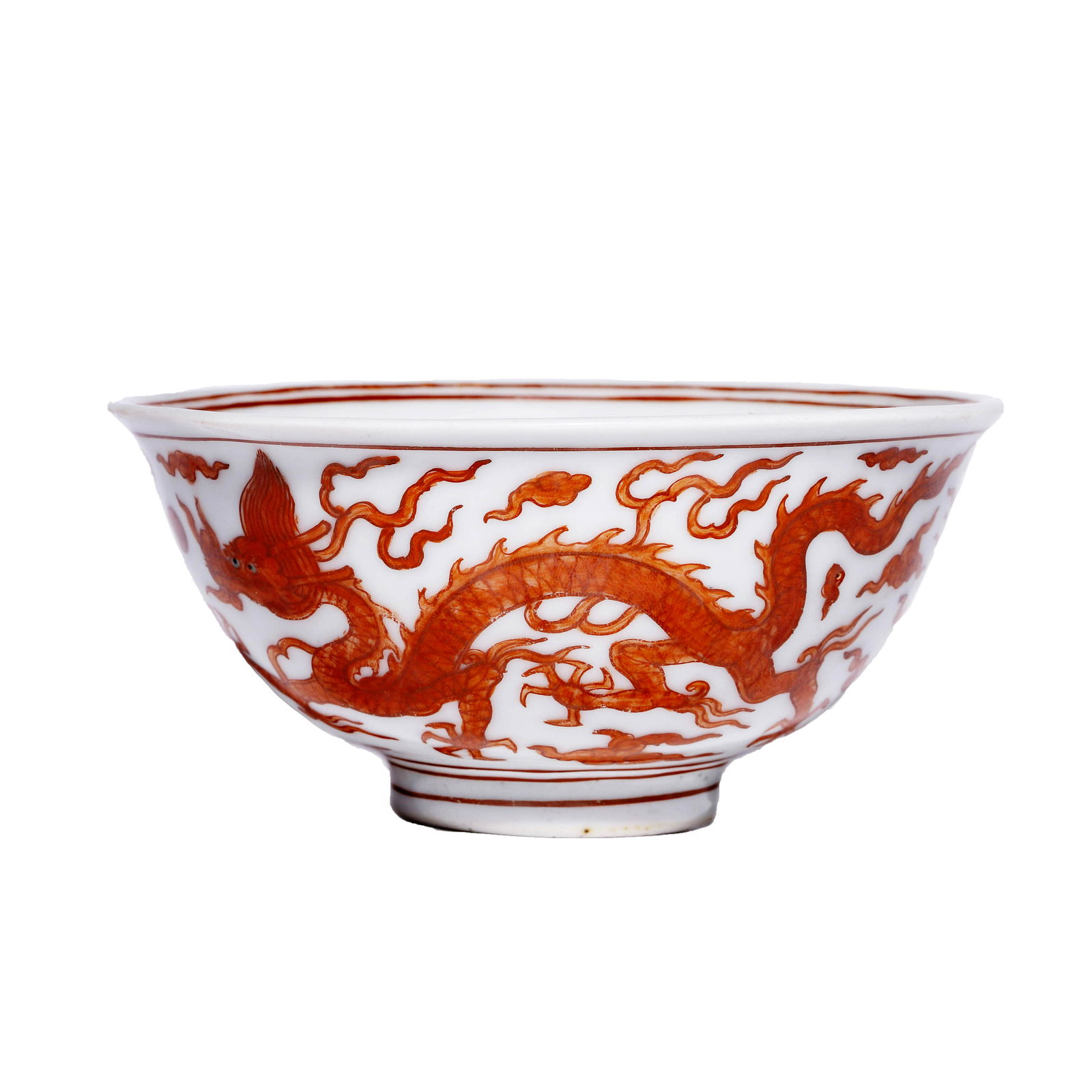 CHINESE PORCELIAN IRON-RED-GLAZED DRAGON BOWL MARKED (1 of 10)