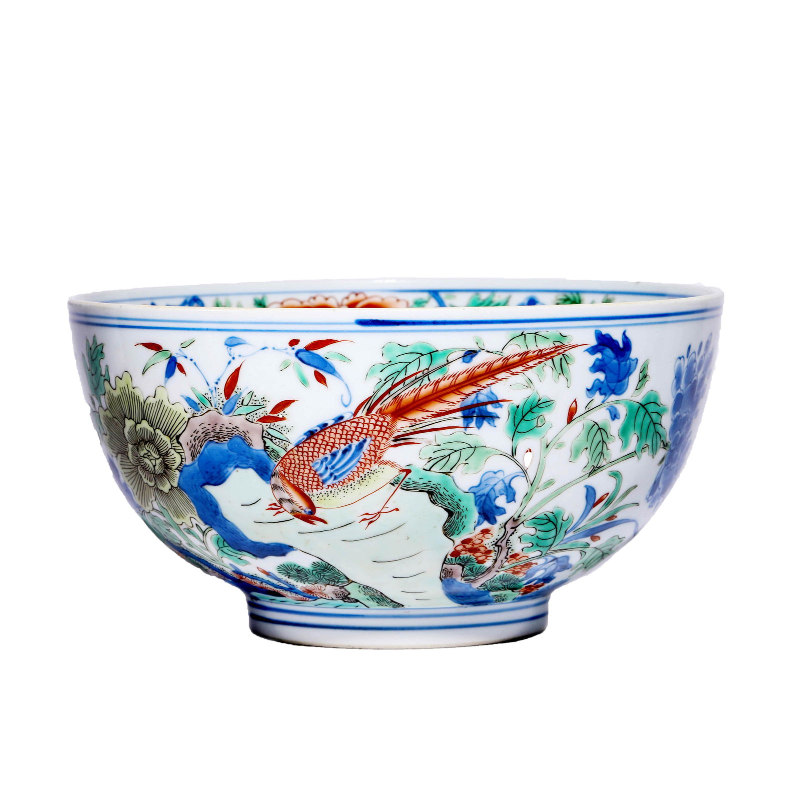 CHINESE PORCELAIN WUCAI BIRDS & FLOWERS BOWL MARKED (1 of 10)