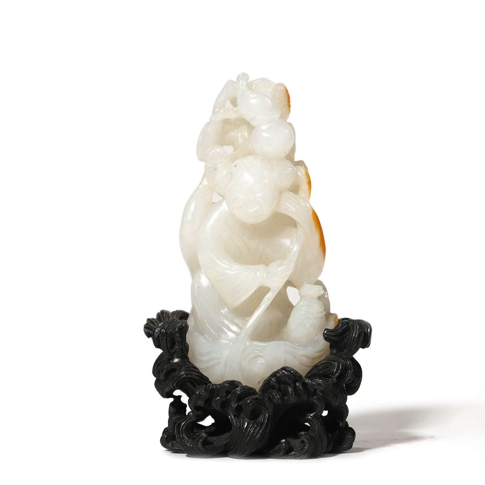 A Carved White Jade Figure Ornament with Wood Stand (1 of 8)